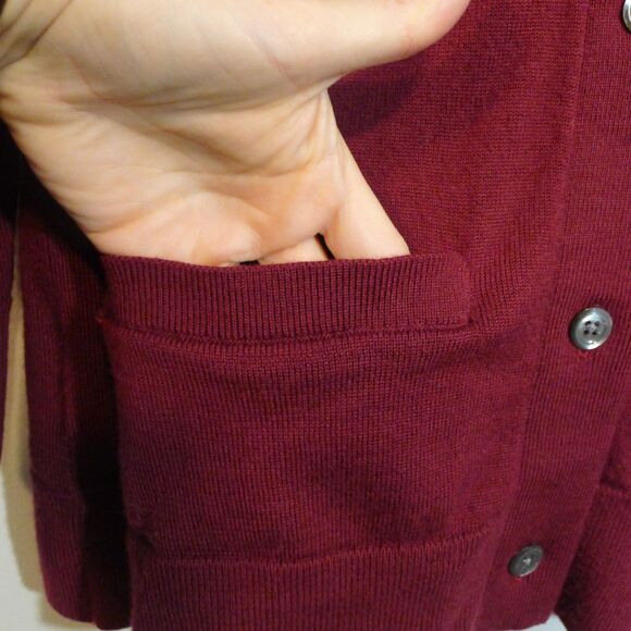 LL Bean Merino Wool Grandpa Cardigan Sweater - Burgundy M - Picture 3 of 6